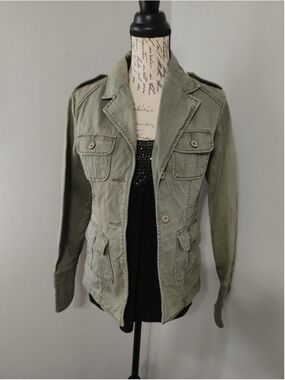 90s Y2K Women's Lazer Jeans Utility Military Jacket Size L Green